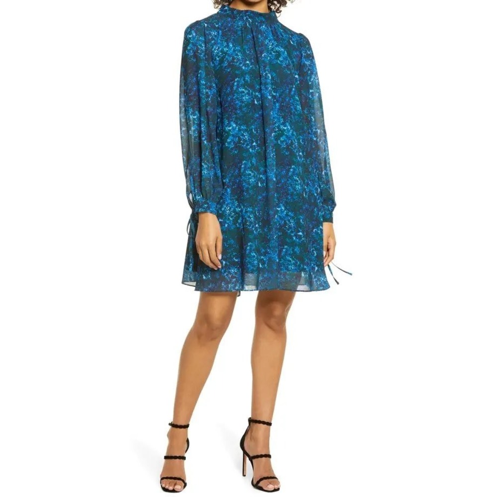 Mark & James Badgley Mischka Midnight Garden Mock Neck Mini Dress Size 8 NWT